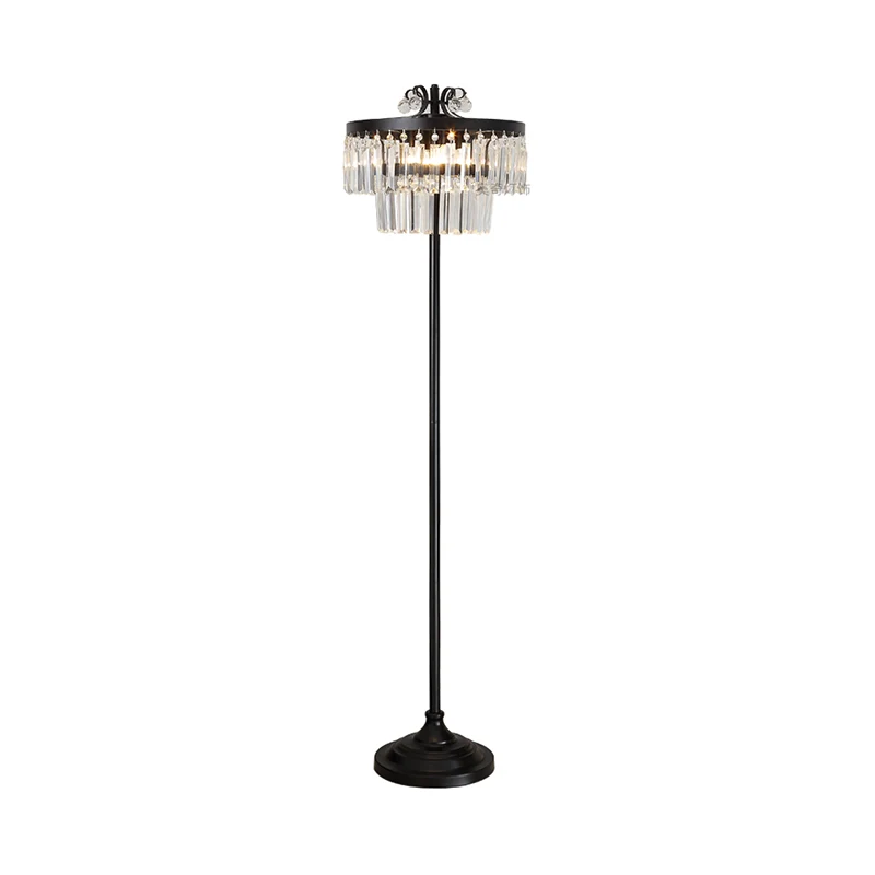 Kristalzwarte staande vloerlamp 2-Teir Drum 1 Blub Eigentijds Staande lamp Clearhalo