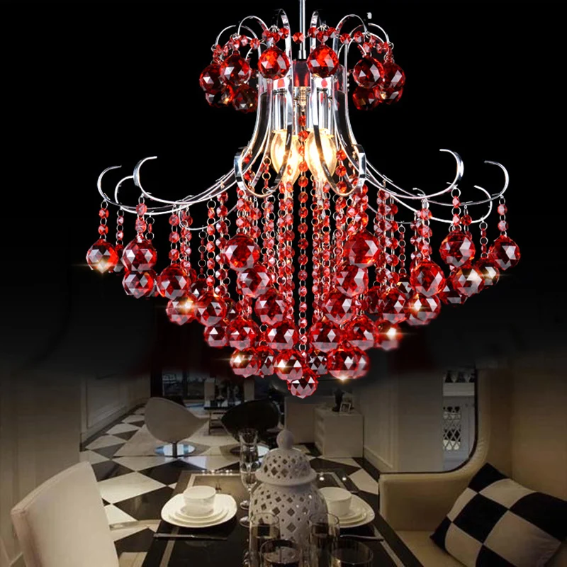 Kroonluchter hanglamp met 3 lampen, traditionalistische regendruppel paars/rood gefacetteerde kristallen bol, neerwaartse...