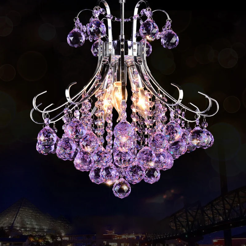 Kroonluchter hanglamp met 3 lampen, traditionalistische regendruppel paars/rood gefacetteerde kristallen bol, neerwaartse...