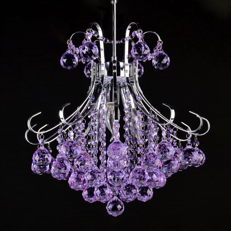 Kroonluchter hanglamp met 3 lampen, traditionalistische regendruppel paars/rood gefacetteerde kristallen bol, neerwaartse...