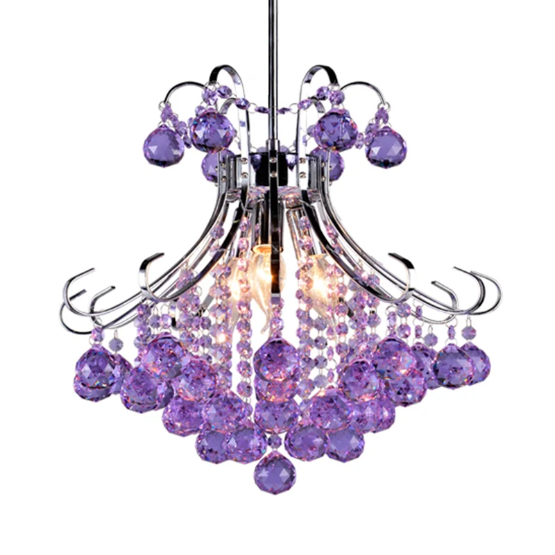 Kroonluchter hanglamp met 3 lampen, traditionalistische regendruppel paars/rood gefacetteerde kristallen bol, neerwaartse...