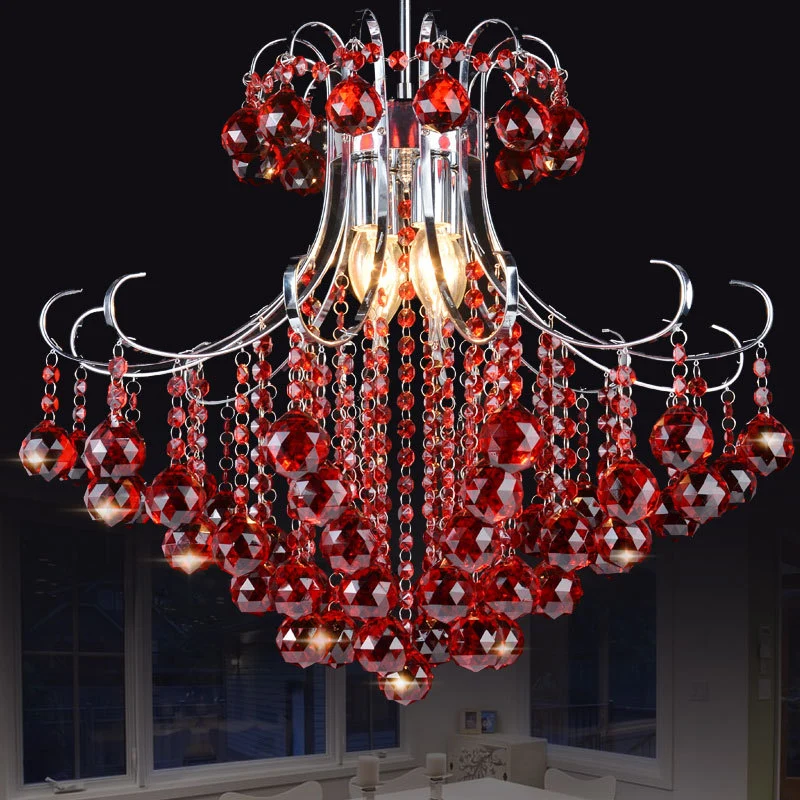 Kroonluchter hanglamp met 3 lampen, traditionalistische regendruppel paars/rood gefacetteerde kristallen bol, neerwaartse...