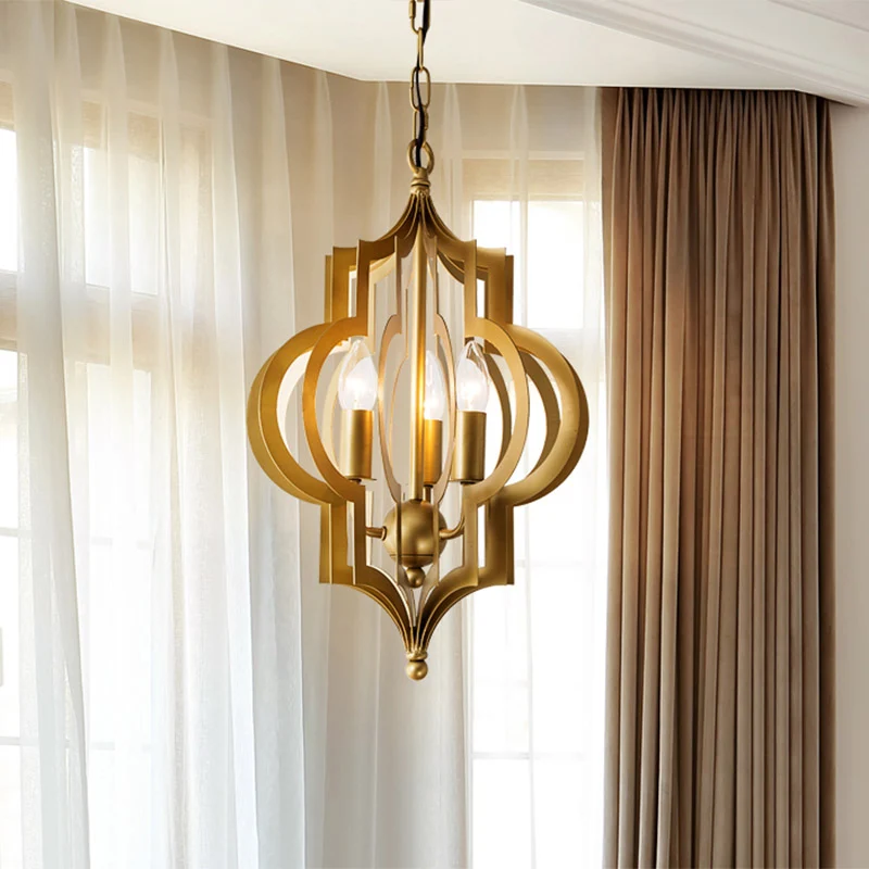 Kroonluchter met 3 lampen, retro quatrefoil-vormige metalen hanglamp goud Clearhalo