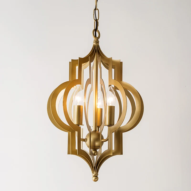 Kroonluchter met 3 lampen, retro quatrefoil-vormige metalen hanglamp goud Clearhalo