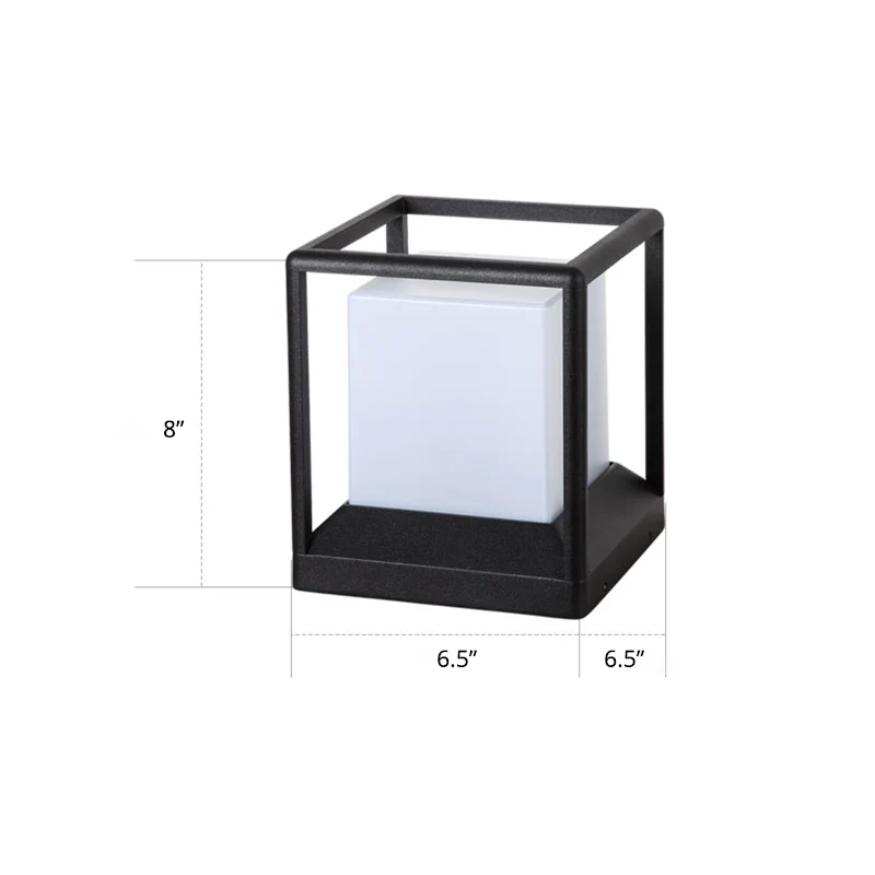 Kubieke kunststof paallamp Moderne 1-lichts zwart-witte poortlamp met metalen frame Clearhalo