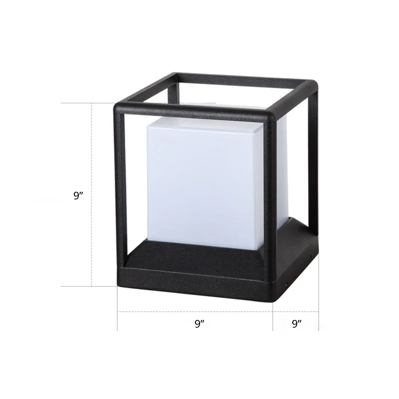 Kubieke kunststof paallamp Moderne 1-lichts zwart-witte poortlamp met metalen frame Clearhalo