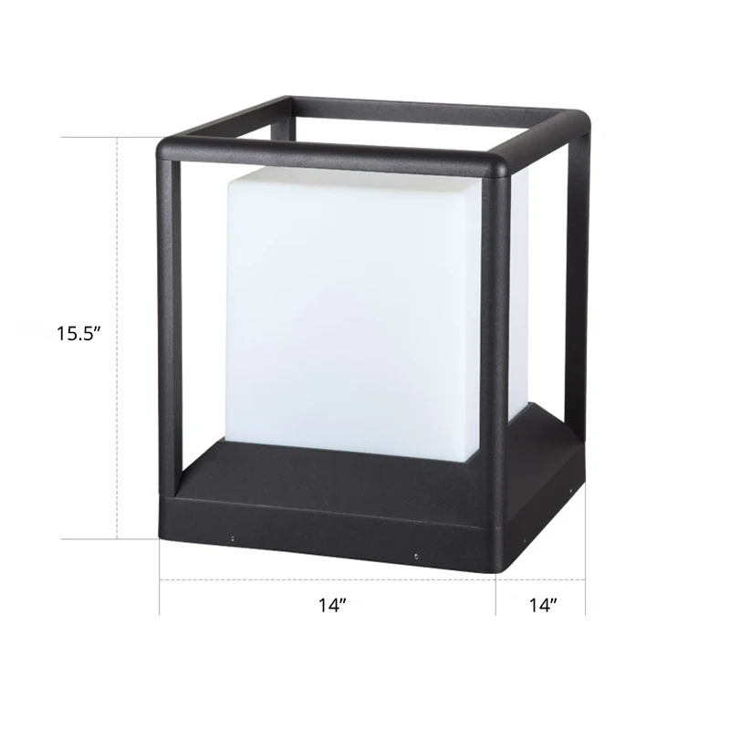 Kubieke kunststof paallamp Moderne 1-lichts zwart-witte poortlamp met metalen frame Clearhalo