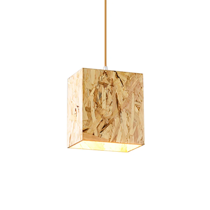 Kubusplafondlamp van gestrand hout Eenvoudig 1-lamps beige hanglamp boven dinette Clearhalo