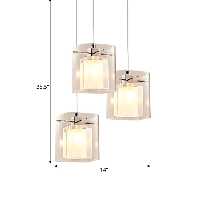 Kubusvormige eetzaal met 3 lampenkapjes, eenvoud, kristal, 3 lampen, chroom, multilicht plafondlamp Clearhalo