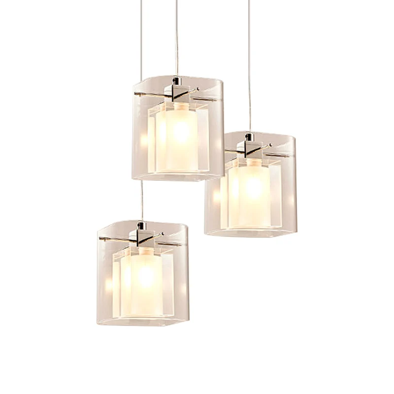 Kubusvormige eetzaal met 3 lampenkapjes, eenvoud, kristal, 3 lampen, chroom, multilicht plafondlamp Clearhalo