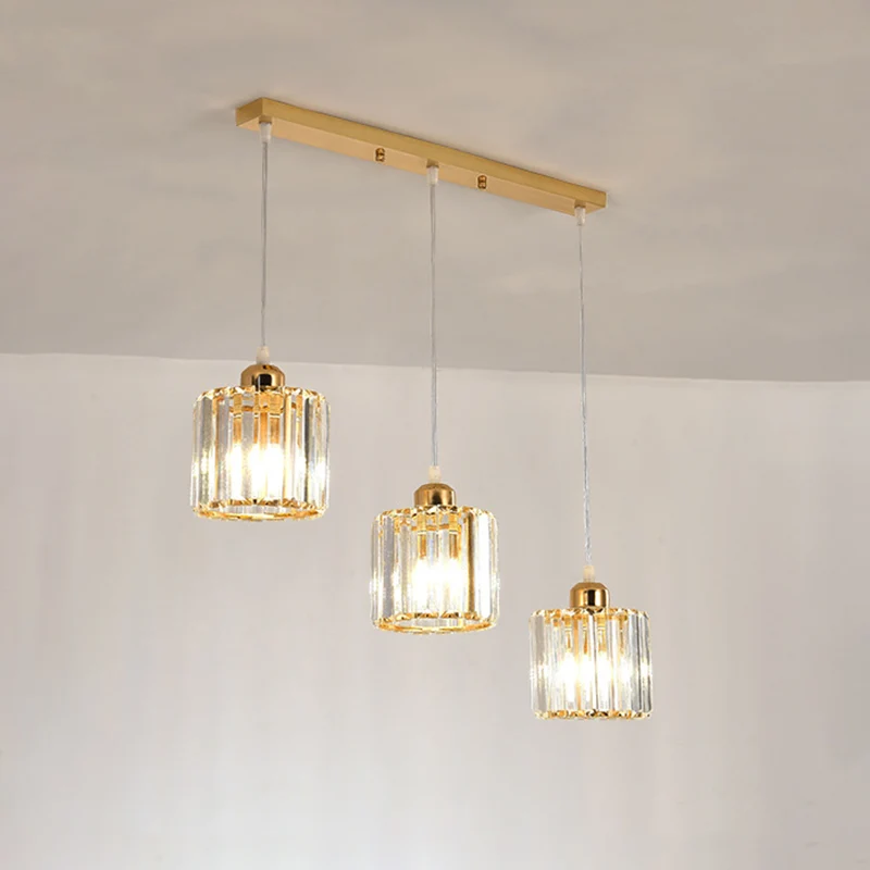Kubusvormige multiplafondlamp Eenvoud Kristal 3 lampen Eetkamerophanglamp goud Clearhalo