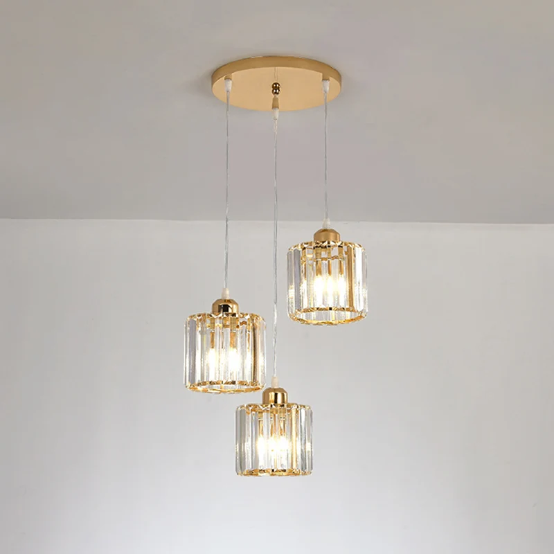 Kubusvormige multiplafondlamp Eenvoud Kristal 3 lampen Eetkamerophanglamp goud Clearhalo