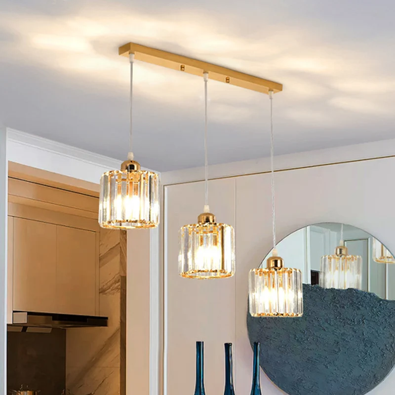 Kubusvormige multiplafondlamp Eenvoud Kristal 3 lampen Eetkamerophanglamp goud Clearhalo
