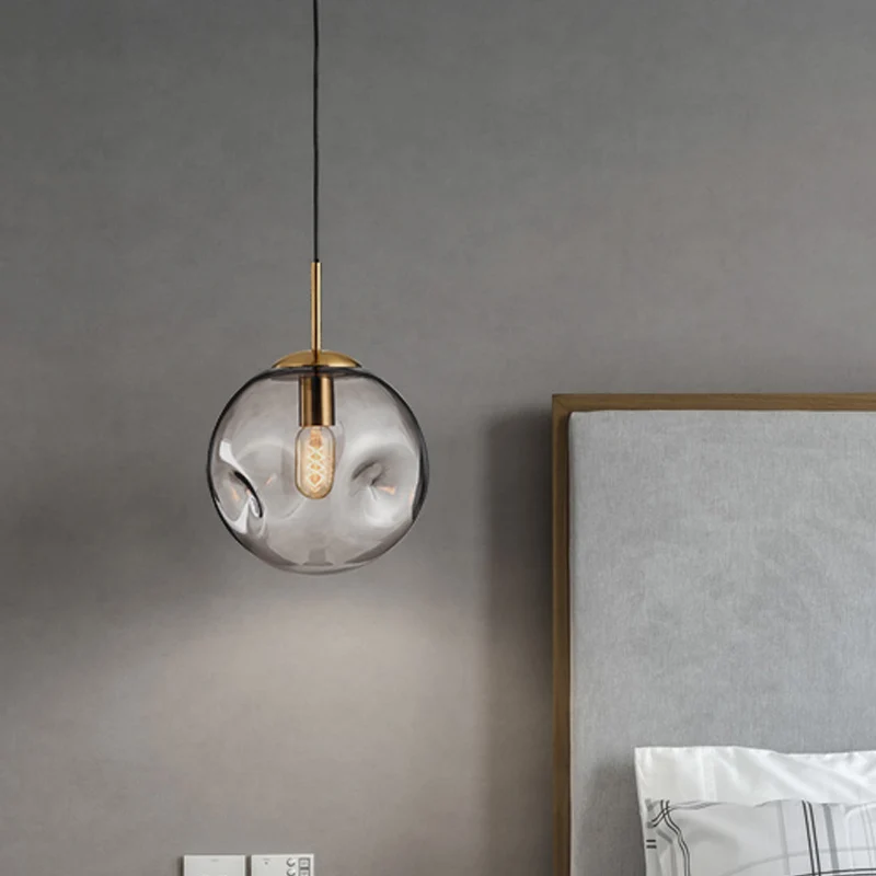 Kuiltjesbol Plafondhanger Modern Cognac/Rookgrijs Glas 1 Kop Messing Hanglamp voor Woonkamer Clearhalo