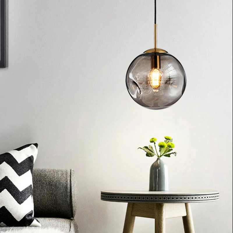Kuiltjesbol Plafondhanger Modern Cognac/Rookgrijs Glas 1 Kop Messing Hanglamp voor Woonkamer Clearhalo