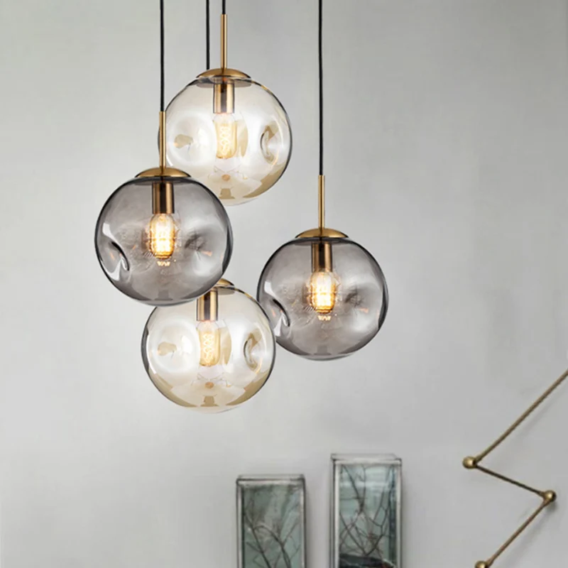 Kuiltjesbol Plafondhanger Modern Cognac/Rookgrijs Glas 1 Kop Messing Hanglamp voor Woonkamer Clearhalo