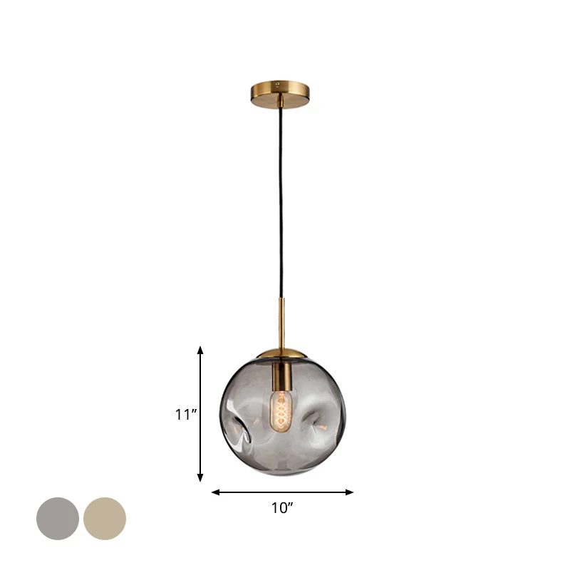 Kuiltjesbol Plafondhanger Modern Cognac/Rookgrijs Glas 1 Kop Messing Hanglamp voor Woonkamer Clearhalo