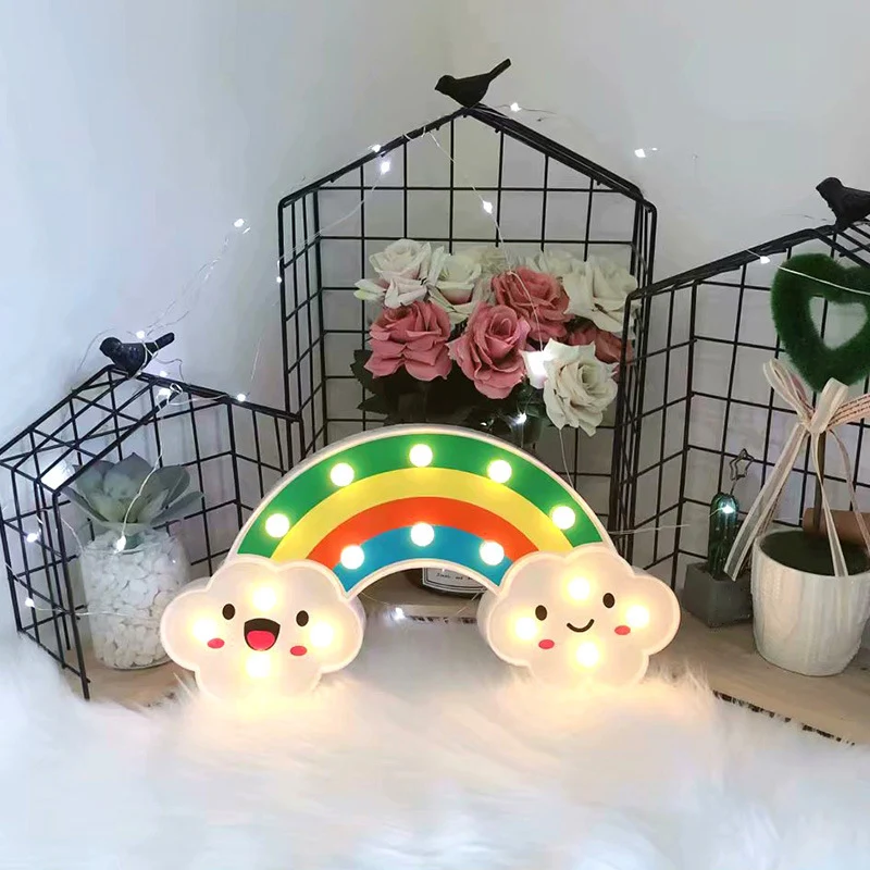 Kunststof regenboog LED-wandlamp Kinder witte batterij Tafelverlichtingsideeën wit Clearhalo