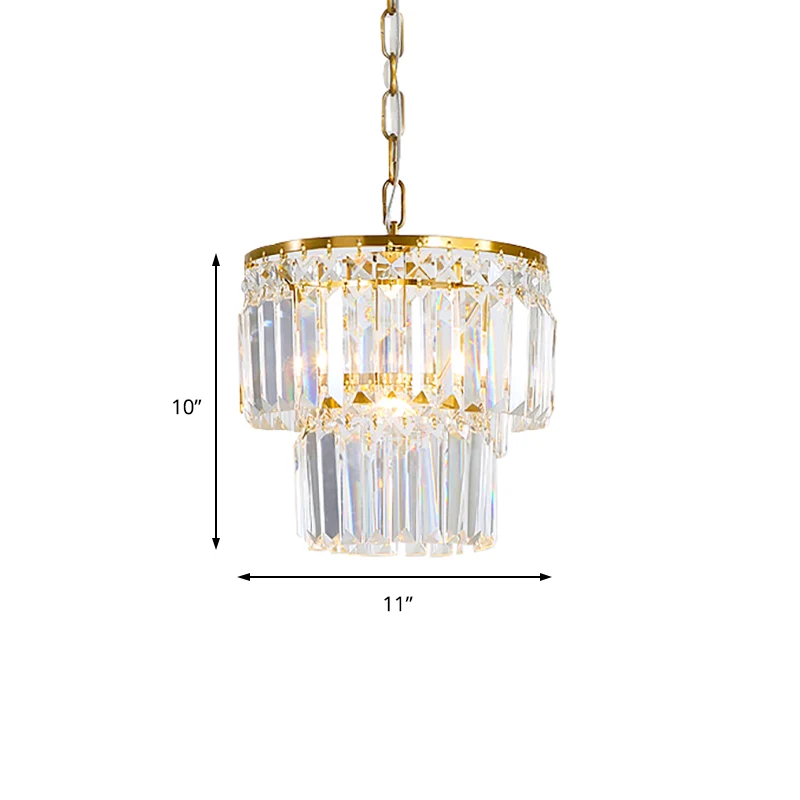 2 lagen prismatische hanglamp postmodern kristal 1 licht messing hangende plafondlamp voor woonkamer Clearhalo