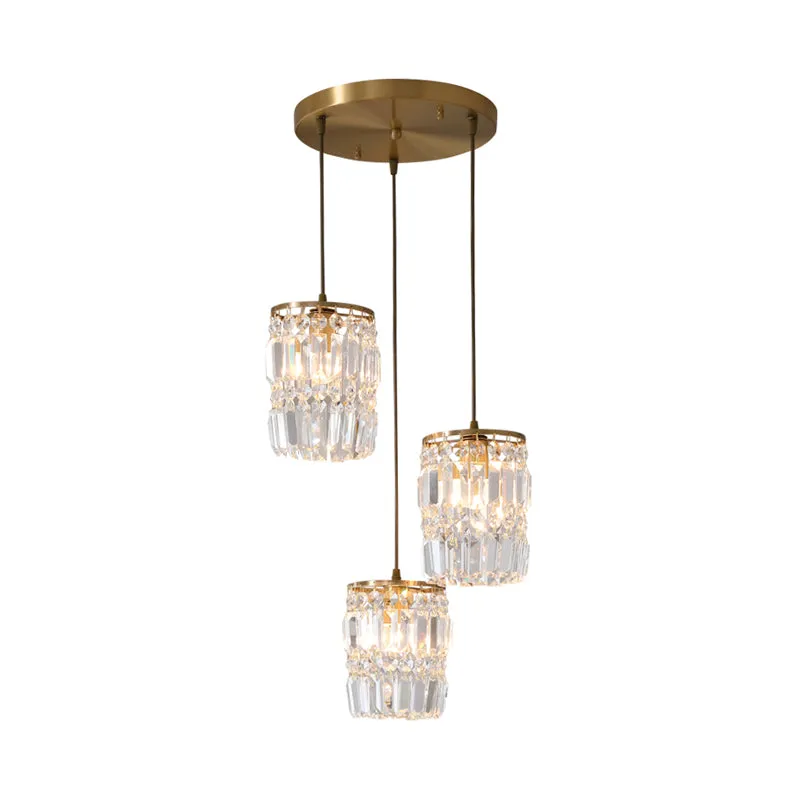 2 lagen prismatische kristallen hanglamp modernisme 3-lichts gouden hanglamp met lineaire/ronde luifel Clearhalo