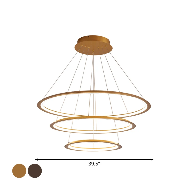 3/4 lagen slanke hoepel hanglamp eenvoudige aluminium woonkamer LED-kroonluchter goud/koffie Clearhalo