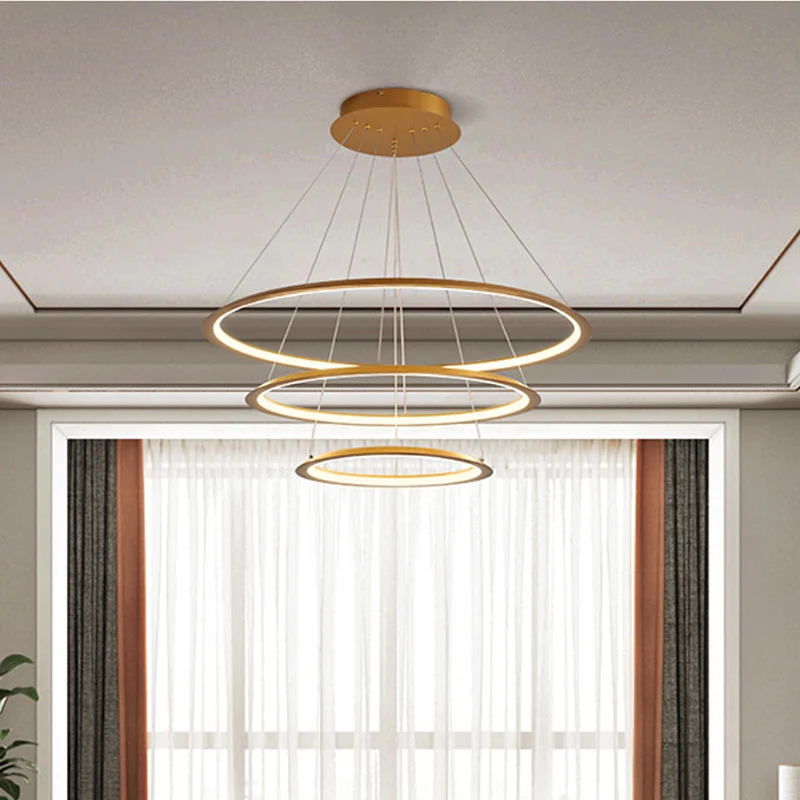 3/4 lagen slanke hoepel hanglamp eenvoudige aluminium woonkamer LED-kroonluchter goud/koffie Clearhalo