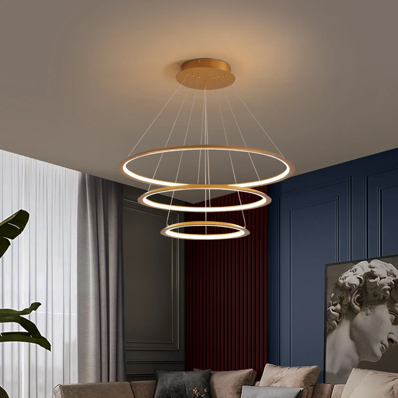 3/4 lagen slanke hoepel hanglamp eenvoudige aluminium woonkamer LED-kroonluchter goud/koffie Clearhalo