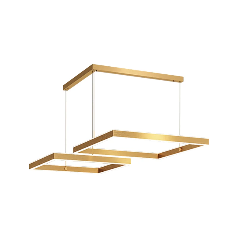 2/3 lagen vierkante/rechthoekige hanglamp postmoderne acryl gouden afwerking LED-kroonluchter voor woonkamer Clearhalo