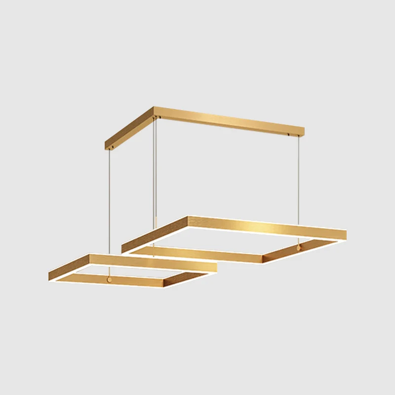 2/3 lagen vierkante/rechthoekige hanglamp postmoderne acryl gouden afwerking LED-kroonluchter voor woonkamer Clearhalo