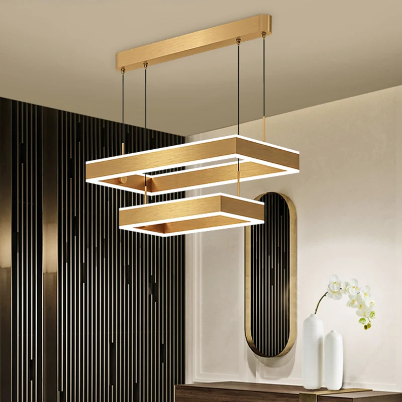 2/3 lagen vierkante/rechthoekige hanglamp postmoderne acryl gouden afwerking LED-kroonluchter voor woonkamer Clearhalo
