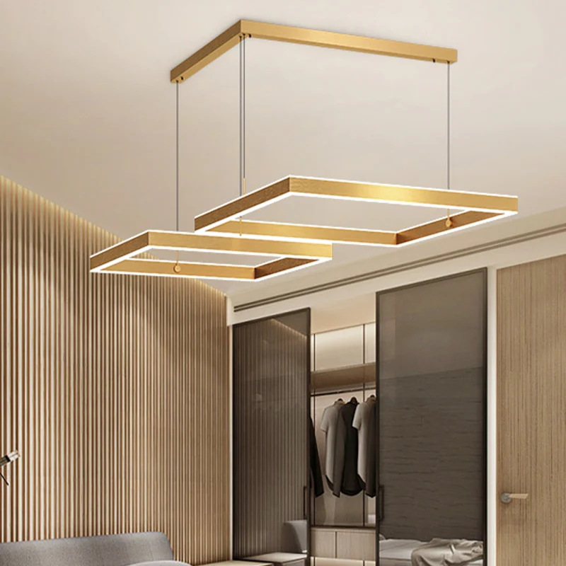 2/3 lagen vierkante/rechthoekige hanglamp postmoderne acryl gouden afwerking LED-kroonluchter voor woonkamer Clearhalo