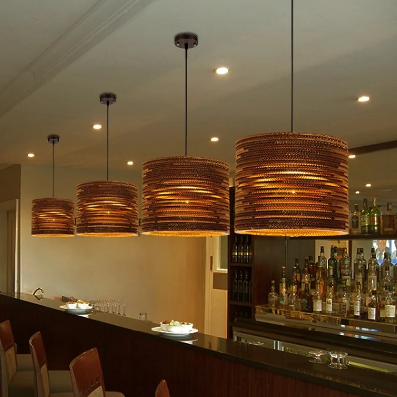 1 Lamp Bistro Hanglamp Rustiek Bruin Pendellicht met Geometrische/Cilinder/Buikvormige Golfpapier Schaduw Clearhalo