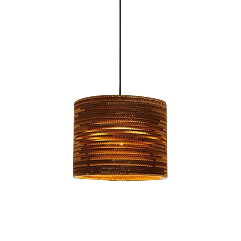 1 Lamp Bistro Hanglamp Rustiek Bruin Pendellicht met Geometrische/Cilinder/Buikvormige Golfpapier Schaduw Clearhalo
