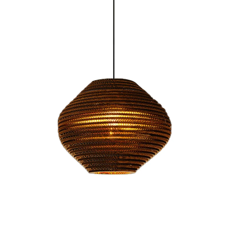 1 Lamp Bistro Hanglamp Rustiek Bruin Pendellicht met Geometrische/Cilinder/Buikvormige Golfpapier Schaduw Clearhalo