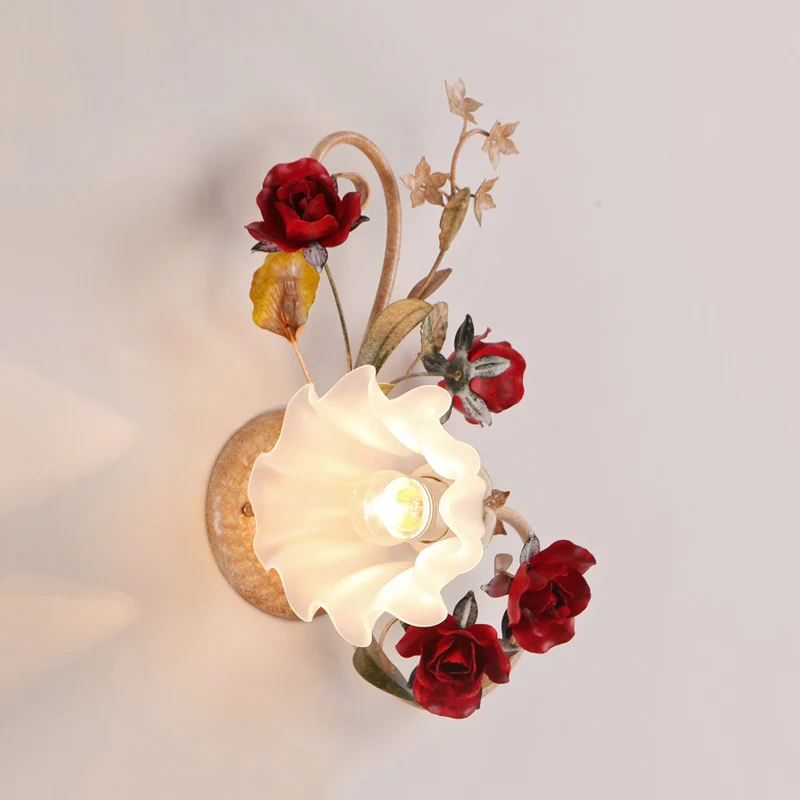 1 lamp bloeiende wandlamp Amerikaanse bloem roodbruin mat wit glas schans, naar links/rechts Clearhalo