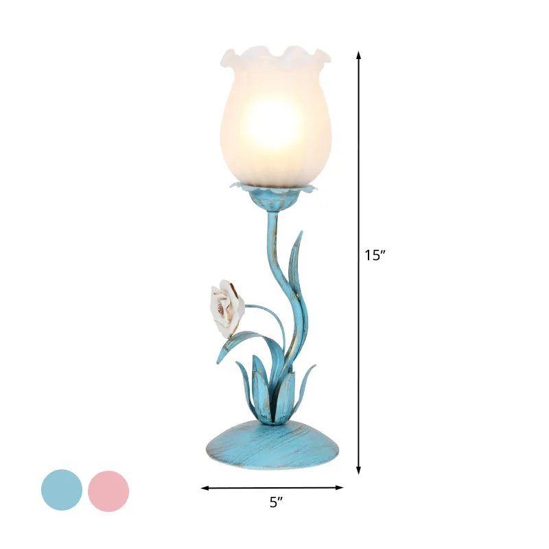 1 Lamp Blossom Tafelverlichting Romantisch Pastoraal Blauw/Roze Metalen Nachtkastje Lamp voor Woonkamer Clearhalo