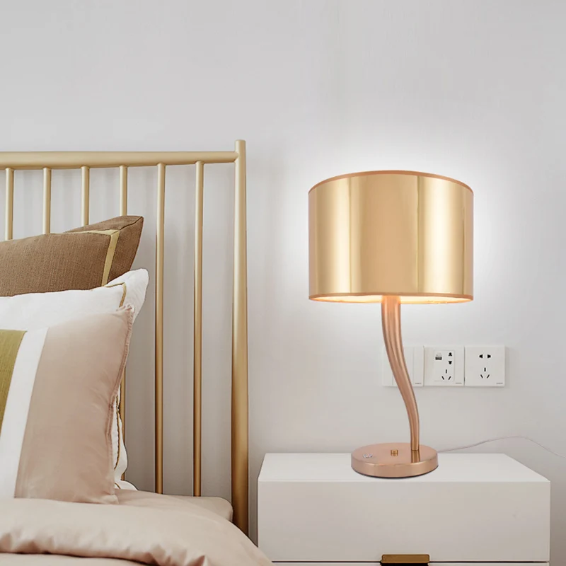 1 lamp cilindrische taakverlichting moderne stoffen leesboeklamp goud voor nachtkastje Clearhalo