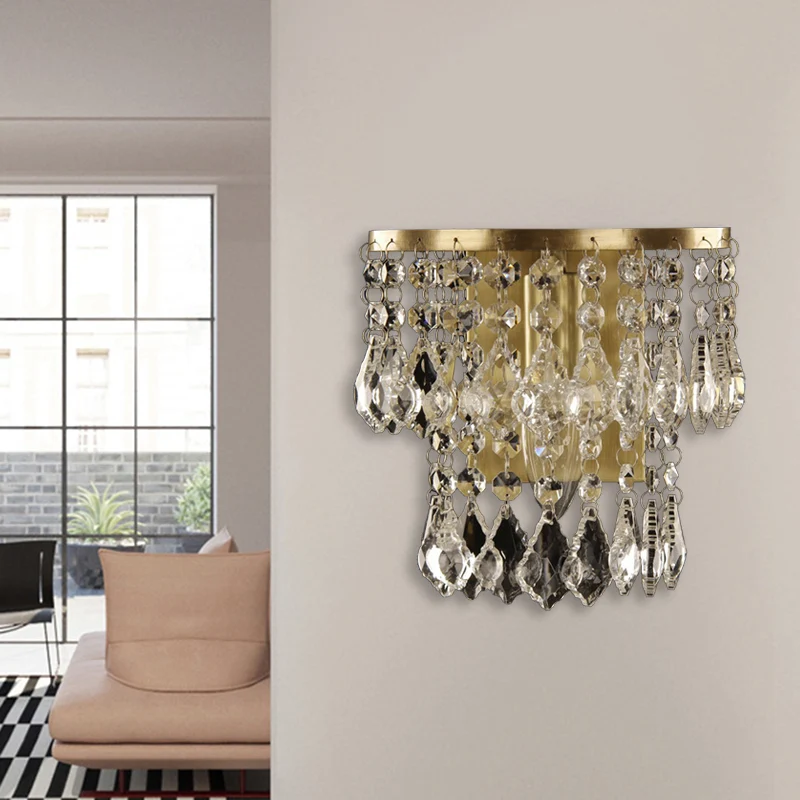1 Lamp Crystal Drip Wandmontage Licht Platteland Messing Gelaagde Slaapkamer Muurverlichting Idee Clearhalo