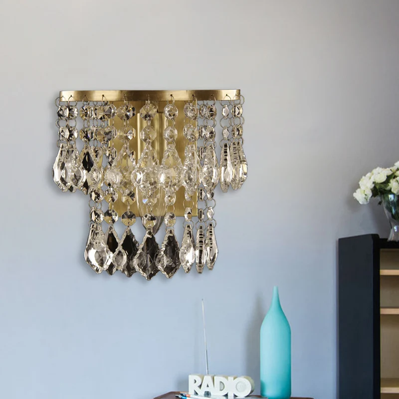 1 Lamp Crystal Drip Wandmontage Licht Platteland Messing Gelaagde Slaapkamer Muurverlichting Idee Clearhalo