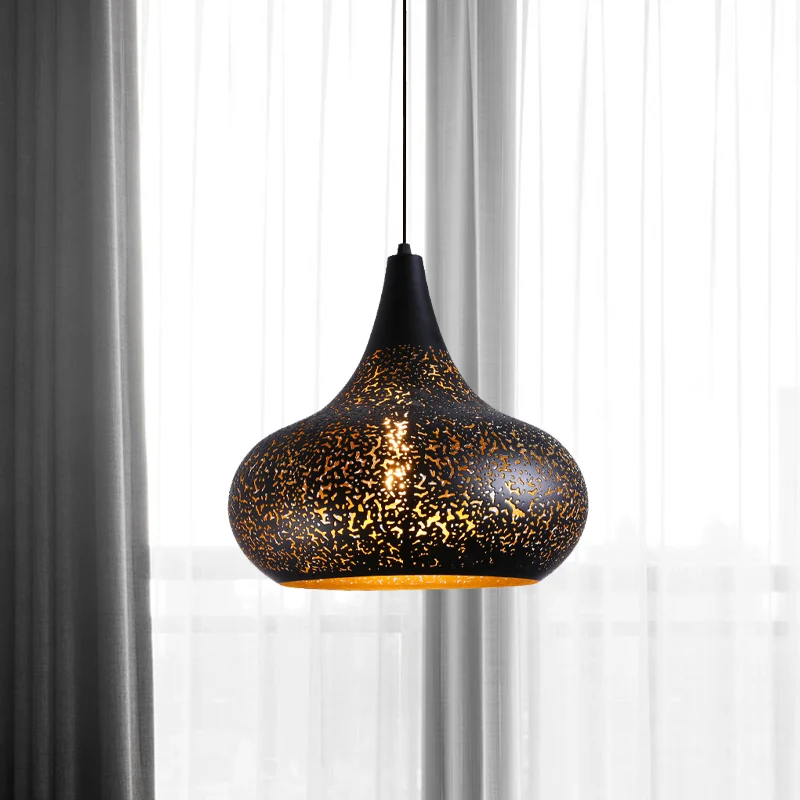 1 lamp geëtste kalebas hanglamp vintage zwart ijzer hanglampset voor restaurant Clearhalo