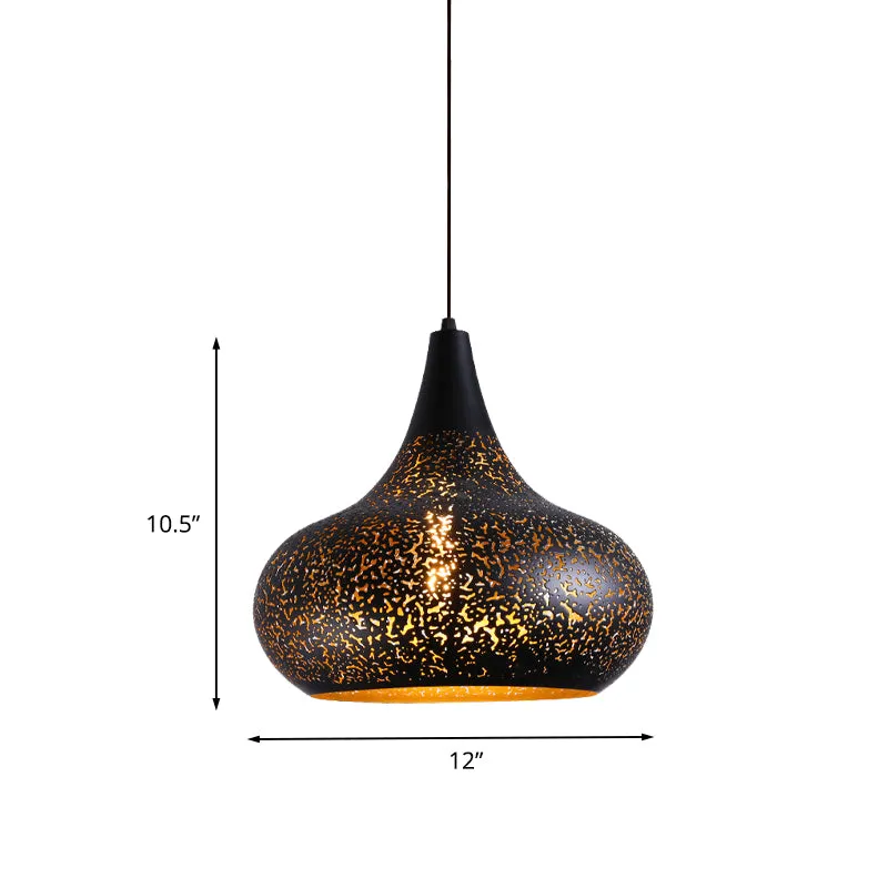 1 lamp geëtste kalebas hanglamp vintage zwart ijzer hanglampset voor restaurant Clearhalo