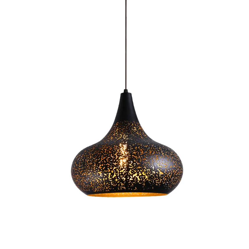 1 lamp geëtste kalebas hanglamp vintage zwart ijzer hanglampset voor restaurant Clearhalo