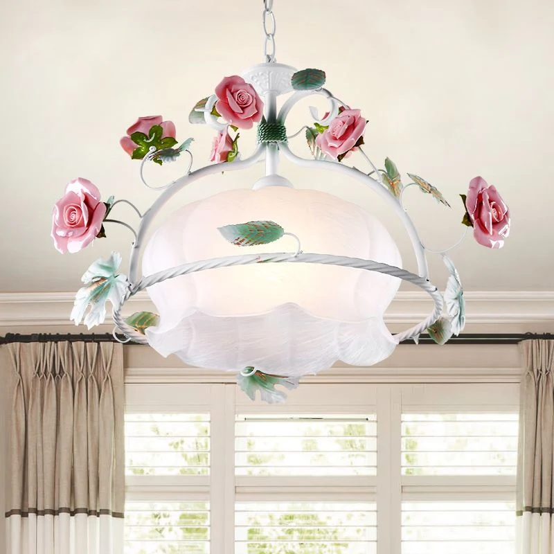 1 Lamp Hanglamp Pastorale Bloem Wit Glas LED Hanglamp voor Restaurant Clearhalo