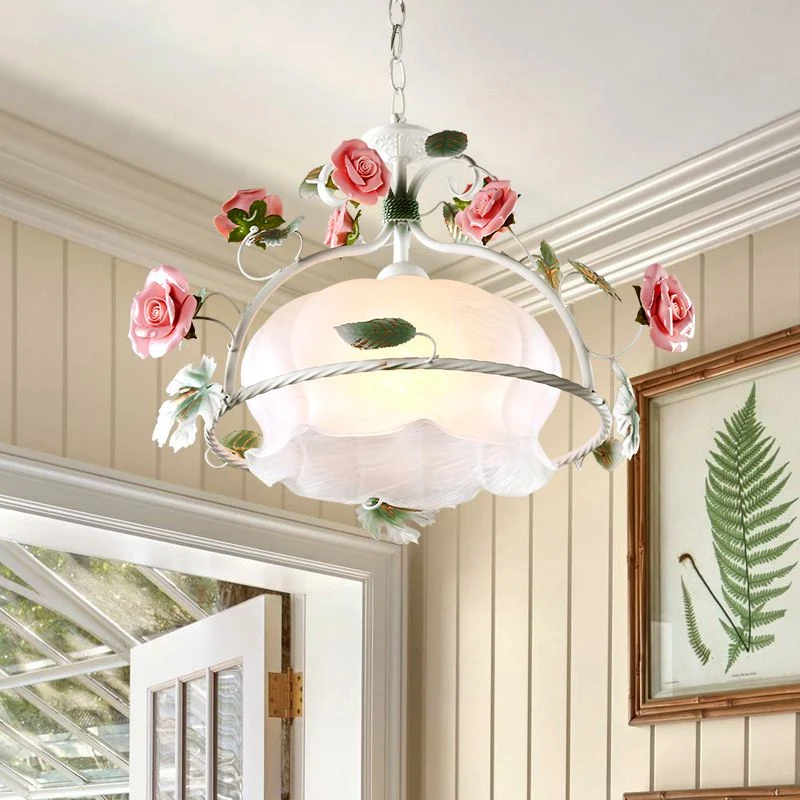 1 Lamp Hanglamp Pastorale Bloem Wit Glas LED Hanglamp voor Restaurant Clearhalo