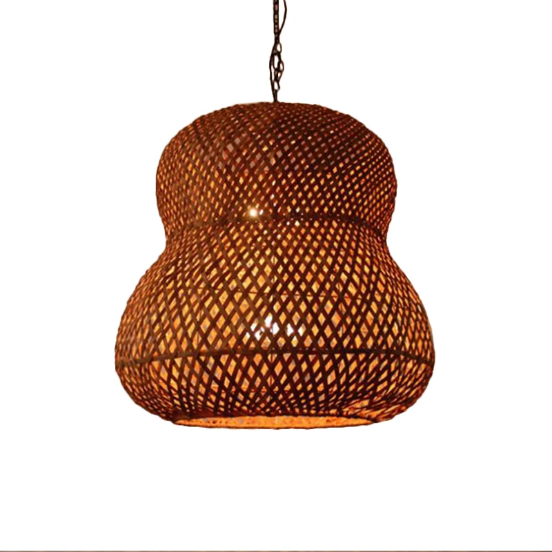 1 Lamp Kalebas Plafondlamp Chinese Bamboe Hangende Verlichtingsarmatuur Lichte Koffie Clearhalo