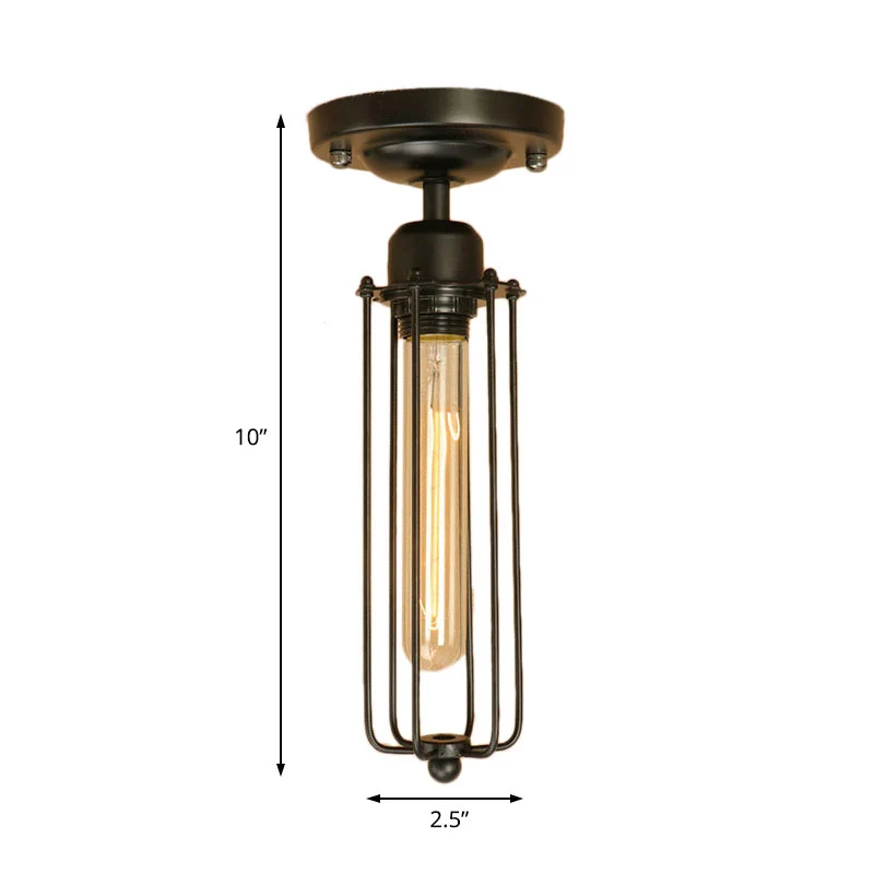 1 lamp lineaire kooi semi-inbouwlamp vintage industriële zwarte afwerking ijzeren plafondlamp voor gang Clearhalo