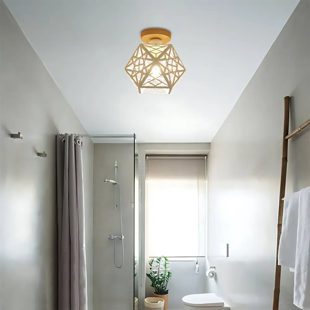 1 Lamp Metallic Semi Inbouw Licht Loft Stijl Zwart/Wit Vijfhoek Kooi Woonkamer Plafondgemonteerd Armatuur Clearhalo