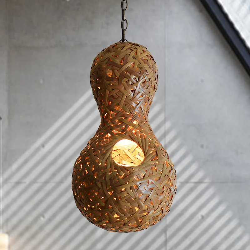 1 Lamp Restaurant Plafondlamp Azië Beige Hanglamp met Kalebas Bamboe Schaduw Clearhalo