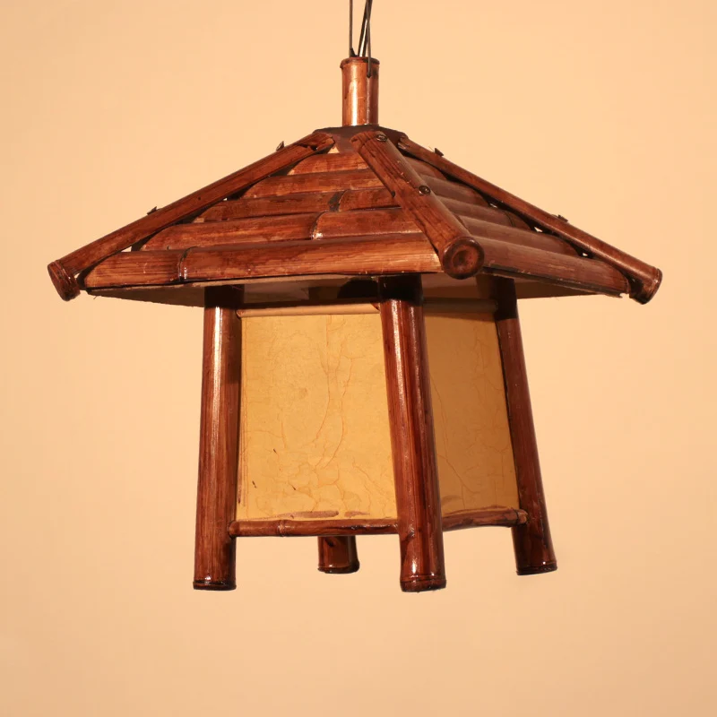 1 Lamp Restaurant Plafondlamp Aziatisch Bruin Hanglamp met Toren Houten Schaduw Clearhalo