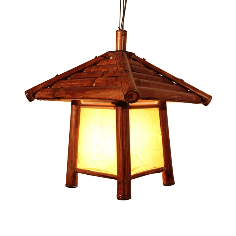 1 Lamp Restaurant Plafondlamp Aziatisch Bruin Hanglamp met Toren Houten Schaduw Clearhalo